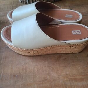 Women's Shoes‎ FitFlop ELOISE Platform Leather Wedge Slides Size 11